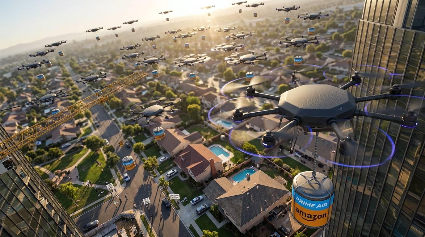 Amazon promet 500 villes livrées par drone d’ici fin 2026 : un pari risqué entre retards, accidents et concurrence